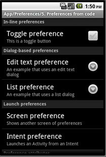 Android ApiDemos示范解析 34 App Preferences Preferences from code