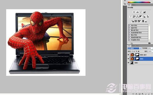 PS合成蜘蛛侠钻出屏幕合成特效教程 全文 