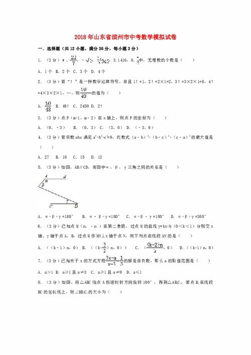 山东省滨州市2018年中考数学模拟试题 含解析 